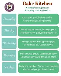 50 simple breakfast recipes for kids; South Indian Lunch Planner 2 Tamil Lunch Recipes Raks Kitchen Lunch Planner Kitchen Meal Planner Weekly Menu Planners