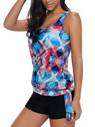 Fashion Womens Swimwear Bathing Suit Color Block Vest Top Set With Boy Shorts Ladies Swimming Costume For Ladies Floral Print Swimwear Womens Tankini Swimwear