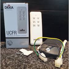 Universal 3 speed damp rated ceiling fan handheld remote control white hunter's universal ceiling fan control is hunter's universal ceiling fan control is compatible with hunter ceiling fans as well as other brands. Deka Ucfr Ceiling Fan Remote Control Kit With Rf Receiver And Transmitter With Dip Switches