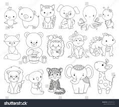 Animal coloring pages for kids are an excellent way to learn about these or those animals who inhabit our planet. Cute Animals Line Art Set Cartoon Kawaii Style Coloring Book Pages Children S Textile Embr Animal Line Drawings Cute Animal Illustration Cute Animal Tattoos