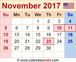Bagi bulan 1(januari), 2( februari), 3(mac), 4(april) , 5(mei), 6 (jun), 7(julai), 8(ogos), 9 (september), 10(oktober), 11(november) dan bulan 12(december) untuk tahun 2021. November 2017 Calendar Templates For Word Excel And Pdf