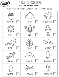 Find printable alphabet letter patterns, blank chore charts, and coloring pages for kids. Outdoor Scavenger Hunt List Crayola Com