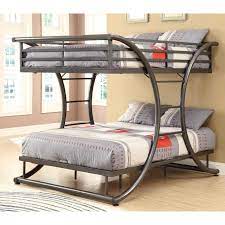 Full Over Full Modern Metal Bunk Bed Frame In Gunmetal Finish In 2020 Cool Bunk Beds Metal Bunk Beds Queen Size Bunk Beds
