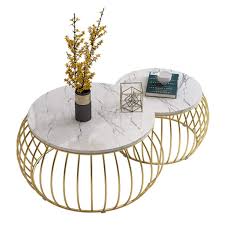 36 round coffee table with metal x gold base, glass/gold by walker edison (60) sale. Set Of 2 Mid Century Round Coffee Table Nesting Tables Living Room Tables Tea Table End Table Marble Top Gold Base White 23 6 21 6 Buy Online In Lebanon At Lebanon Desertcart Com Productid 167883424