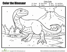 Color By Number The Dinosaur Worksheet Education Com Dinosaur Coloring Pages Dinosaur Coloring Dinosaur Activities
