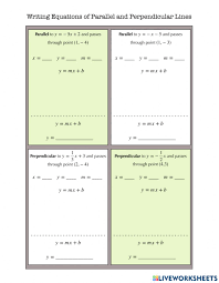 Finding the equation of a line going through a point and perpendicular to a given line. Writing Equations Of Parallel And Perpendicular Lines Practice 2 Worksheet