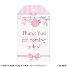 Thank You For Coming Pink Baby Shower Gift Tag Zazzle Com Pink Baby Shower Gifts Baby Shower Gift Bags Unique Baby Shower Favors