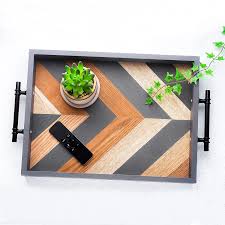 Decorative serving trays work double duty as design accents. Amazon Com Ottoman Tray Decorative Coffee Table Tray For Living Room Wood Serving Trays For Rustic Farmhouse Home Decor Wooden Tray With Handles 16 5in X 12 In X 2 In Home Kitchen