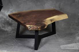 Walnut Live Edge Coffee Table Y Leg Anglewood Live Edge Custom Furniture Toronto