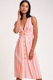 Estnelly Red Striped Button Front Midi Dress Striped Midi Dress Red Striped Dress Strapless Midi Dress