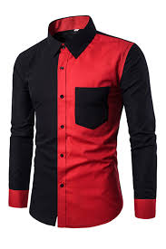 Black And Red Designer Shirt Lapel Black And Red Patchwork Slim Fit Men S Shirt Odezhda Naryady Moda