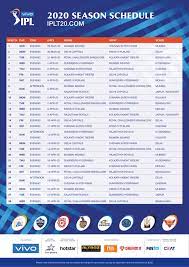 Ipl Schedule 2020 Pdf Free Download Ipl Chennai Super Kings Mumbai Indians Ipl