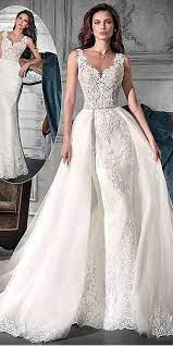 Marvelous Tulle Jewel Neckline 2 In 1 Wedding Dress With Lace Appliques Beadings Detac Demetrios Wedding Dress Classy Wedding Dress Cute Bridesmaid Dresses