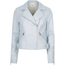River Island Light Blue Faux Leather Biker Jacket 3 175 Uah Liked On Polyvore Featuring Outerwea Pink Biker Jacket Winter Jackets Women Coats Jackets Women