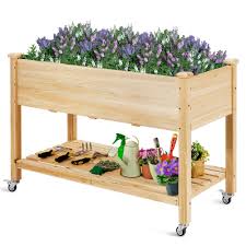 Space saving standing planter only need about 5min and easy to put it together, go ahead to raise the plants. Gymax Raised Garden Bed Wood Elevated Planter Bed W Lockable Wheels Shelf Liner Walmart Canada