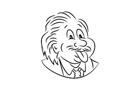 Black and white cartoon style illustration of head of nerdy genius scientist albert einstein sticking his tongue out viewed from front on isolated white. Albert Einstein Sticking Tongue Out Grafik Von Patrimonio Creative Fabrica