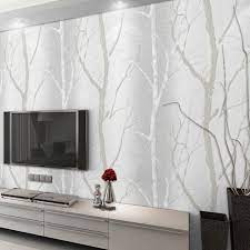 Designer Home Room Modern Wallpaper For Walls Roll Birch Tree Mural Tv Background Black White Wa Birch Tree Wallpaper Tree Wood Wallpaper Wallpaper Living Room