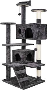 Large scratchy surface your cat will love. Amazon Com Zeny 53 Cat Tree With Sisal Covered Scratching Posts And 2 Plush Rooms Cat Furniture For Kittens Pet Supplies