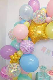 Unicorn Balloon Garland Pastel Rainbow With Marble Confetti And Gold Foil Star Balloons Our Worry Free Kit Provides Everything You Need Balloon Garland Balloons Unicorn Balloon