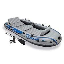 Intex 68325ep Excursion Inflatable 5 Person Heavy Duty Fishing Boat Raft Set With 2 Aluminum Oars High Output Air Pump For Lakes Mild Rivers Gray Inflatable Rafts Dinghy Boat Inflatable Boat