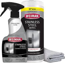 Mild soapy water and a soft cloth easily remove fingerprints on stainless steel. Amazon Com Weiman Stainless Steel Cleaner Kit Fingerprint Resistant Removes Residue Water Marks And Grease From Appliances Works Great On Refrigerators Dishwashers Ovens And Grills Packaging May Vary Health