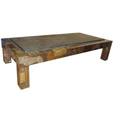 The fine furniture legs and intricate frames are presented in a rich, multilayered slate finish.pair with the. Fabulous Paul Evans Brutalist Metal Patchwork Coffee Table Signed Slate Top For Sale At 1stdibs