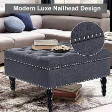 Square leather ottoman coffee table tufted bench. Buy Homhum 29 Storage Large Ottoman Square Tufted Bench For Living Room Fabric Nailed Trim Ottoman Coffee Table For Bedroom With Rolling Wheels Dark Grey Online In Turkey B096zr8b8m
