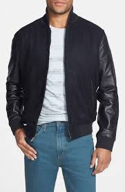Levi S Wool Blend Varsity Jacket With Leather Sleeves Available At Nordstrom Leather Sleeve Varsity Jacket Leather Jacket Men