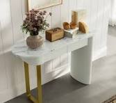 Mesa de console de mármore branco de 45" com 2 gavetas
