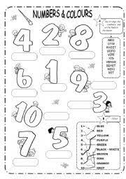 English Worksheet Numbers 1 10 Colours B W English Activities For Kids English Worksheets For Kids Learning English For Kids