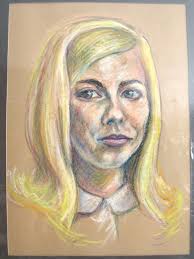 Youthful Female Child Portrait Drawing, Original Mid-Century Vintage Wall  Art Home Décor