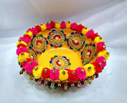 Decorative Bowl For Haldi Ceremony Done Is Golden Yellow Color And Decorated With Motifs And Ghun Handmade Rakhi Designs Wedding Gifts Packaging Handmade Rakhi