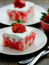 Place cake upside down into bowl, pushing down into jello/strawberries mixture, holding down with your hands for a few minutes, giving the cake a little time to absorb some. 16 Poke Cake Recipes To Serve To Family And Friends