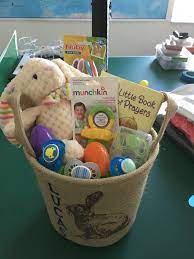 Super soft toys and precious outfits make the perfect little. Easter Basket For 5 Month Old Baby Includes New Pacifiers Tethers Baby Spoons Book And Baby Easter Basket Newborn Easter Basket Baby S First Easter Basket