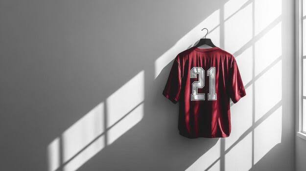 Minimalist display showcasing a premium sports jersey, AI generated
