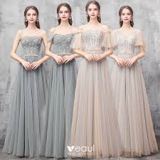 Lassen sie sich verzaubern von unseren atemberaubenden, femininen. Elegante Champagner Grun Brautjungfernkleider 2019 A Linie Perlenstickerei Lange Ruschen Ruckenfreies Kleider Fur Hochzeit