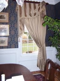 This modern, custom ashley valance is a black belt home decor original that was designed and constructed by me. Lovely Dining Room With Asymmetrical Window Treatments Blue Damask Wallpaper Orient Dining Room Window Treatments Luxury Window Treatments Window Treatments