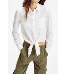 Achetez chemises en jean online en yoox. Chemise Blanche Tommy Jeans Pour Femme Avec Noeud