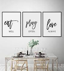 Eat Pray Love Printkitchen Wall Artset Of 3 Printabledining Etsy In 2021 Dinning Room Wall Decor Kitchen Wall Art Set Dining Room Wall Art