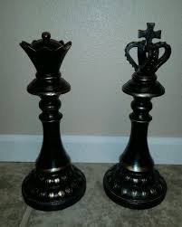 Large 15 King Queen Chess Piece Set New Distressed Modern Home Decor Art Show Chess Queen Queen Chess Piece Art Show