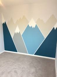 Mountain mural kids room in mustard yellow and grey. Baby Nursery Mountain Mural Allwallpaper