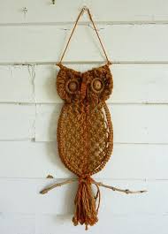 Vintage Jute Macrame Owl Wall Art Wooden Eyes Etsy Makrame