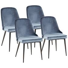 Modern Chic Design Blue Velvet With Metal Legs Dining Chairs Set Of 4 Set Of 4 Metal Leg Dining Chair Contemporary Dining Chairs Velvet Dining Room Chairs