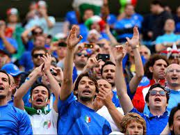 Uefa (union of european football associations). Italy Fans Cheering Their Country In Football Game Soccer Fans The White Stripes Seven Nation Army
