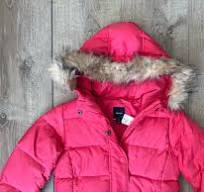New GAP Girls Down Puffer Coat with Fur Hoodie, Pink M