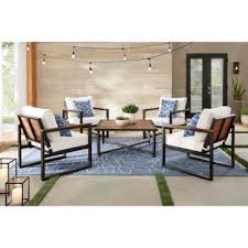 Hampton Bay West Park Black Aluminum Outdoor Patio Sectional Sofa Seating Set With Cushionguard White Cushions 501 0606 000 The Home Depot White Patio Furniture Patio Sectional Patio Decor