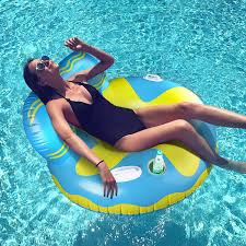Vinyl orange inflatable mattress pool floatfeatures a tropical design with the sun and palm treefor ages 15 years and uprecommended for outdoor usemeasures 33 inches wide by 75 inches long. Amazon Com Inflatable Pool Floats Reapp Pool Float Raft With Cup Holder And Handles Multi Purpose Floating Lounge Chair With Headrest Portable Water Hammock Floaties With Mesh Bottom For Adults Kids Toys Games
