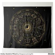 Zodiac Symbols Wheel Tapestry Zazzle Com Tapestry Hippie Tapestry Dads Room