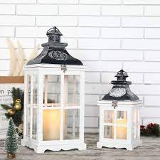 These lantern white can be customized too. Buy Jhy Design Set Of 2 White Wood Decorative Candle Lanterns 21 5 14 High Metal Lanterns For Indoor Outdoor Events Parities And Weddings Vintage Style Hanging Lantern White Wood Antique Grey Metal Online