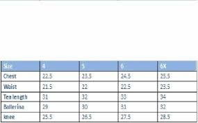 Us Angels Size Chart 4 6x